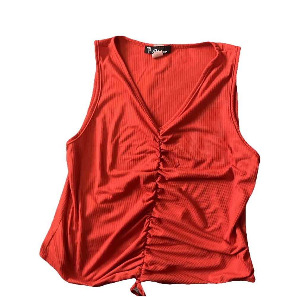 ❤️‍🔥 Y2K Rainbow Rouched Ribbed Crop Tank – Red – 1X